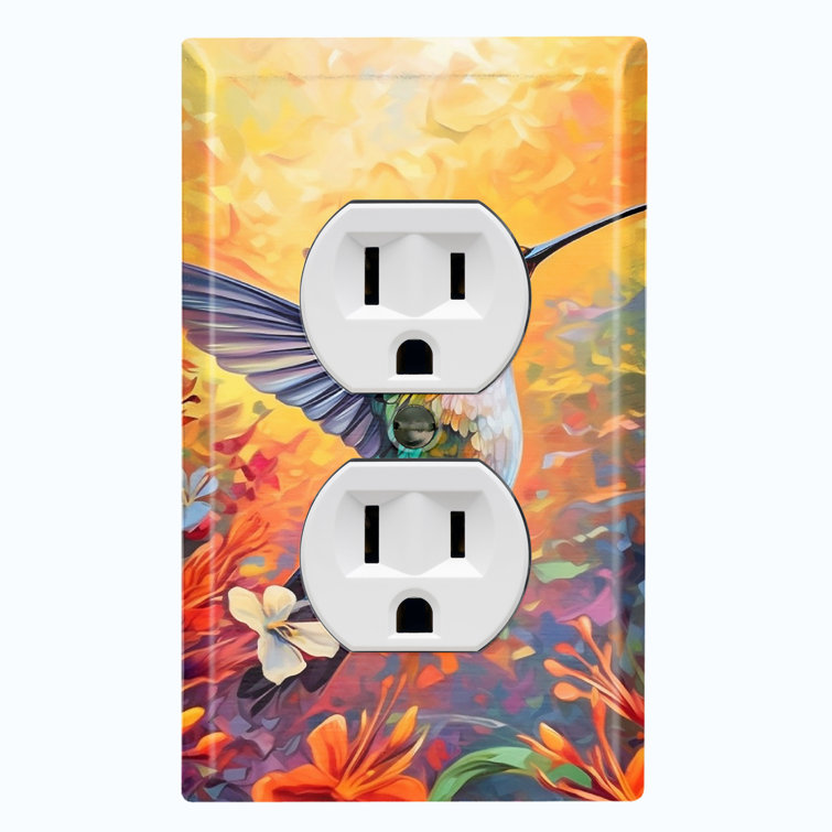 WorldAcc Metal Light Switch Plate Outlet Cover (Humming Bird Colorful